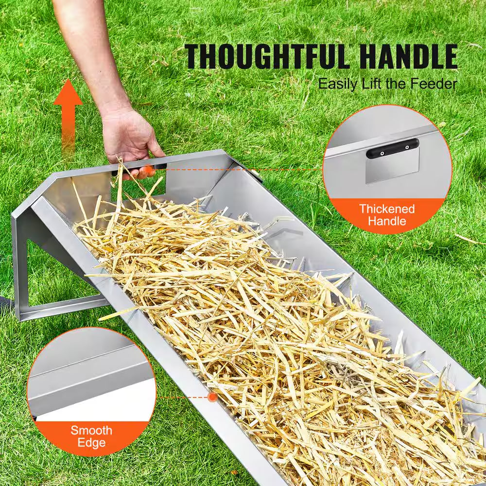 Livestock Feeding Trough, 22 Gal. Capacity 45 In. Hay Feeder, Heavy Duty Steel Livestock Trough, Galvanized Steel Feeder