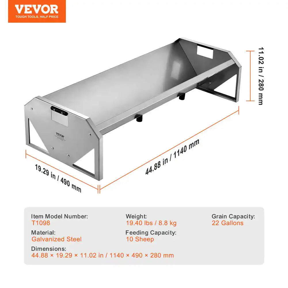 Livestock Feeding Trough, 22 Gal. Capacity 45 In. Hay Feeder, Heavy Duty Steel Livestock Trough, Galvanized Steel Feeder