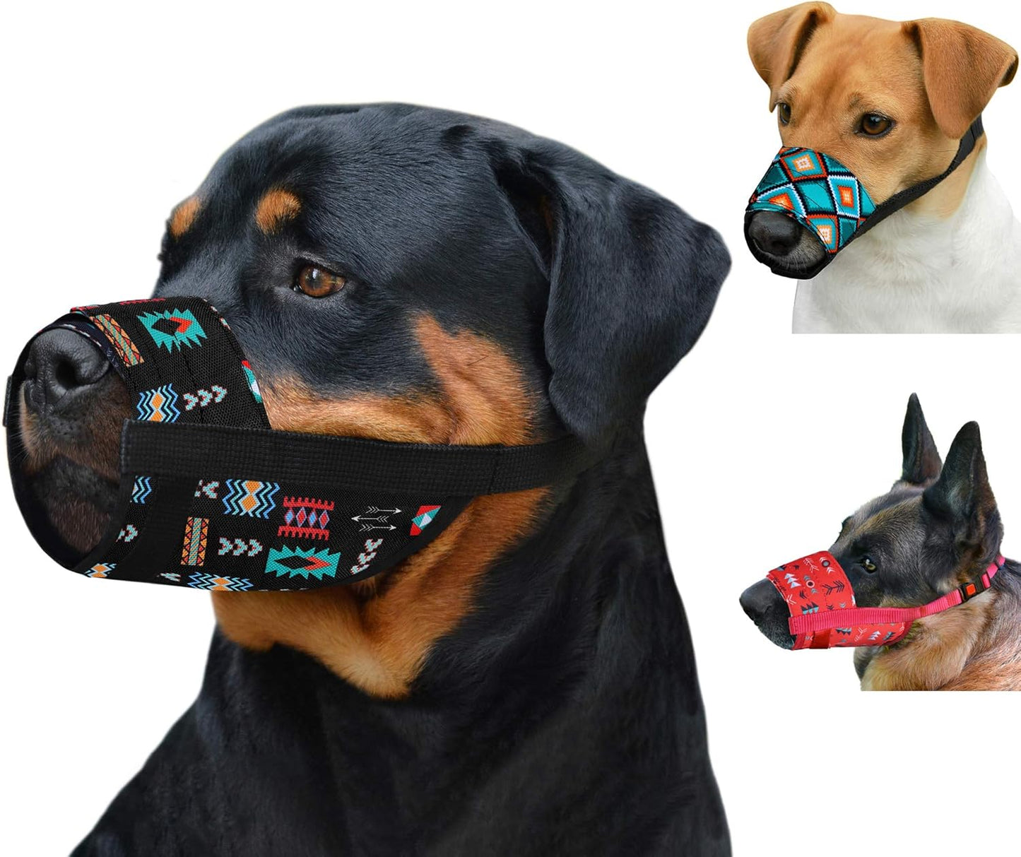 Dog Muzzle - Adjustable Soft Breathable Tribal Nylon Dog Mouth Guard Cover for Small, Medium and Large Dogs, anti Chewing, Barking & Biting (Pattern 2; L/XL)