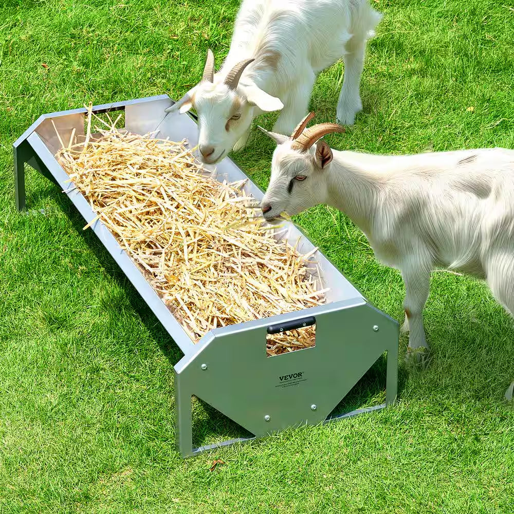 Livestock Feeding Trough, 22 Gal. Capacity 45 In. Hay Feeder, Heavy Duty Steel Livestock Trough, Galvanized Steel Feeder
