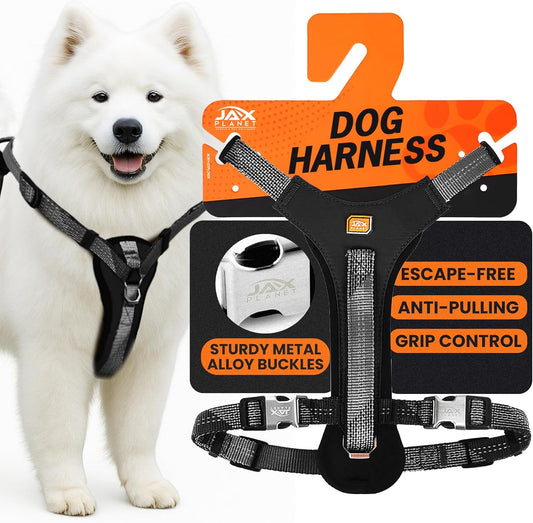 Premium No-Pull Black Dog Harness with Handle – Escape-Free, Anti-Pulling & Grip Control, Multi-Angle Reflective for Safe Walks & Training – Medium & Large Breeds, H3