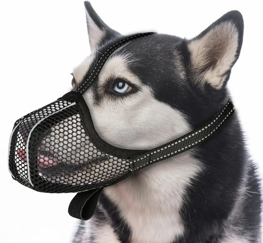 Dog Muzzle Basket Soft for Small Medium Large Size Breed anti Biting Licking Chewing Adjustable Mesh with Reflective Strap Daily