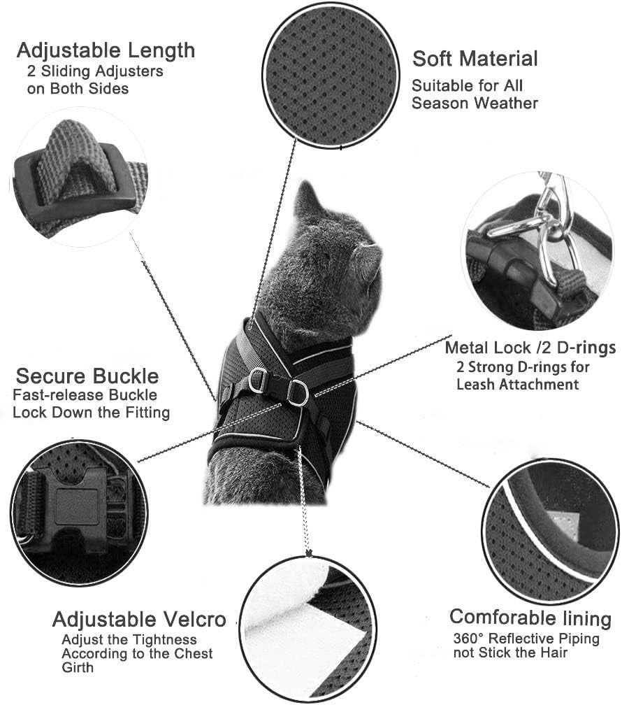 No Pull Small Dog Harness and Leash Set, Puppy and Cat Harness Escape Proof, Step in Breathable Mesh Vest, Adjustable Reflective Pet Harnesses for Small Medium Dogs and Kittens Walking