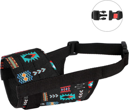 Dog Muzzle - Adjustable Soft Breathable Tribal Nylon Dog Mouth Guard Cover for Small, Medium and Large Dogs, anti Chewing, Barking & Biting (Pattern 2; L/XL)