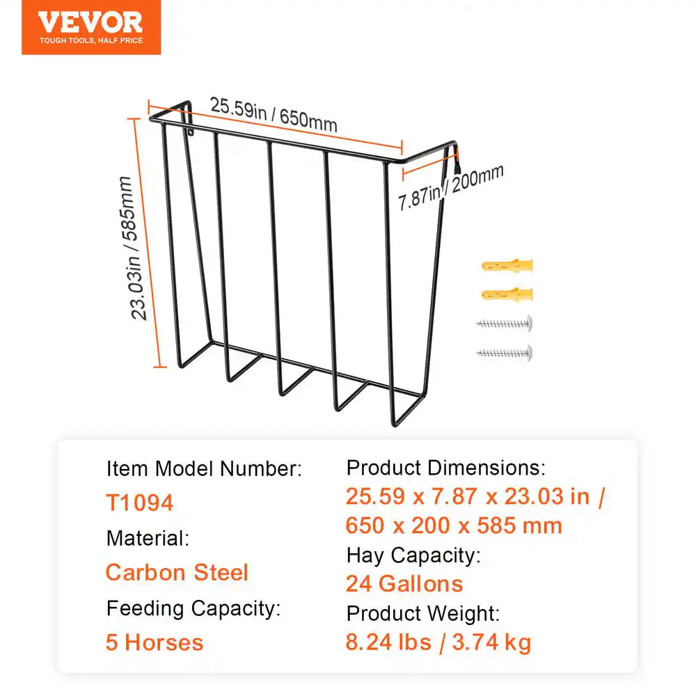 Livestock Hay Feeder, 24 Gal. Large Capacity, Heavy-Duty Steel Goat Hay Rack, 27 In. Long Wall Mounted Horse Hay Holder