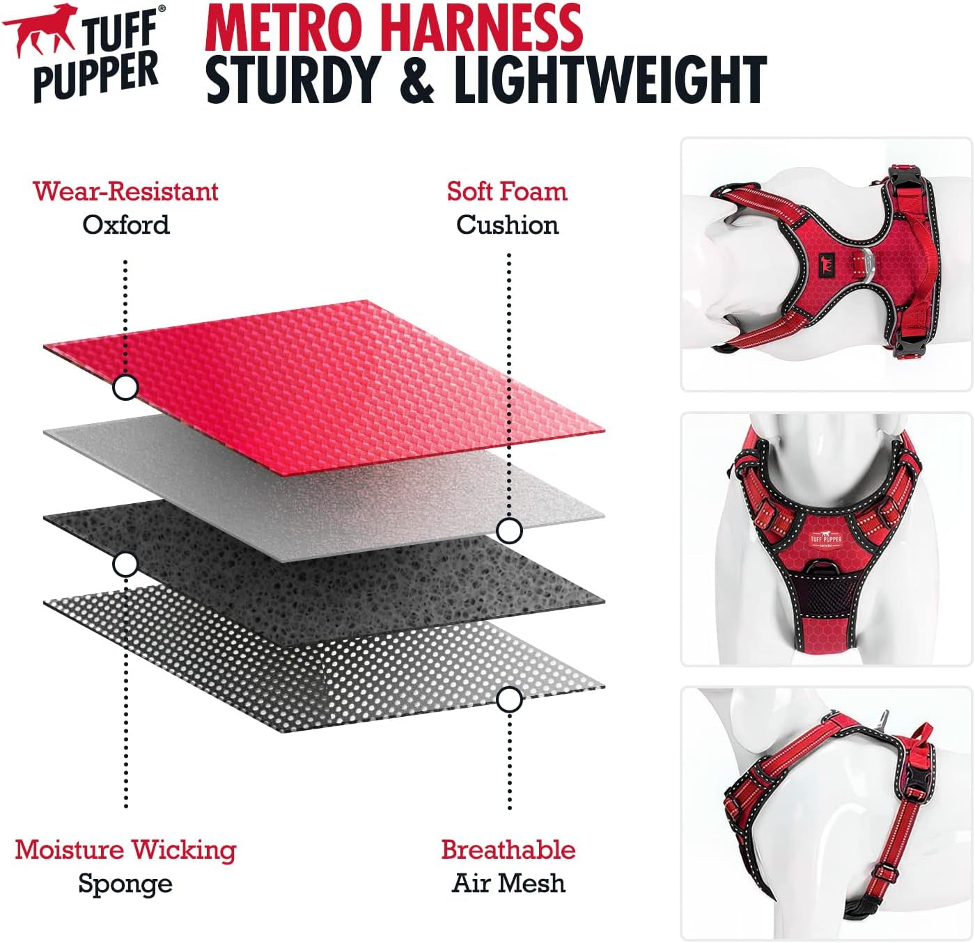 No Pull Easy Walk Dog Harness | Heavy Duty Pet Vest | Front & Back Leash Clips | Strong Safety Handle | Reflective anti Pull Vest | Comfortable Padded Escape Proof Harness (X-Large, Red)