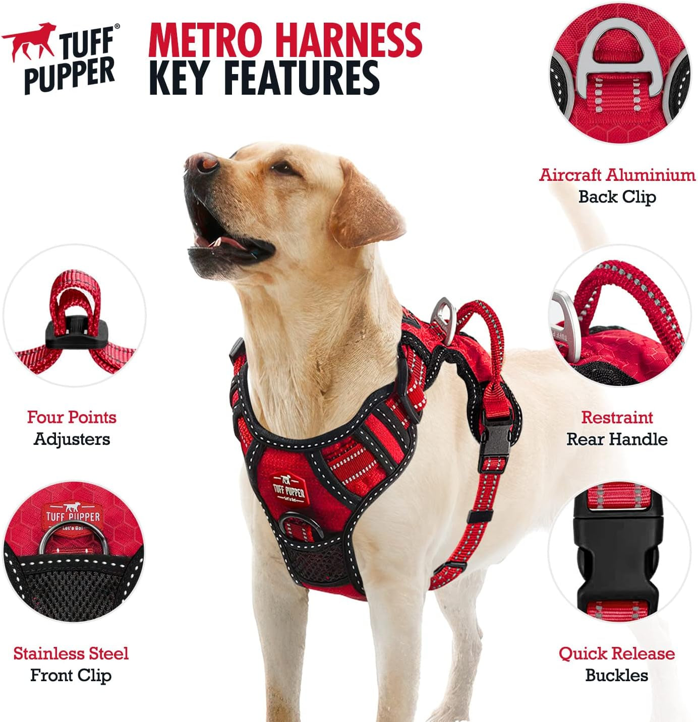 No Pull Easy Walk Dog Harness | Heavy Duty Pet Vest | Front & Back Leash Clips | Strong Safety Handle | Reflective anti Pull Vest | Comfortable Padded Escape Proof Harness (X-Large, Red)