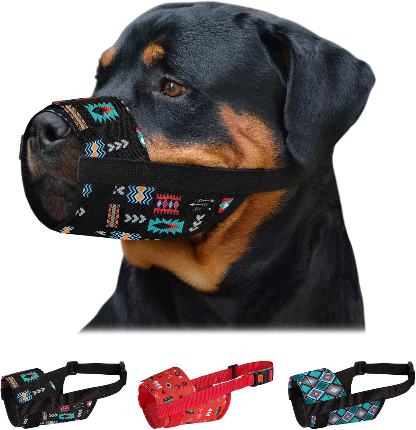 Dog Muzzle - Adjustable Soft Breathable Tribal Nylon Dog Mouth Guard Cover for Small, Medium and Large Dogs, anti Chewing, Barking & Biting (Pattern 2; L/XL)