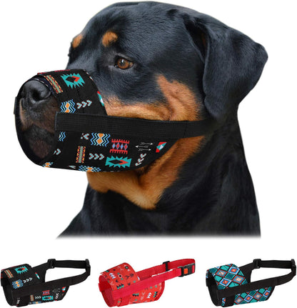 Dog Muzzle - Adjustable Soft Breathable Tribal Nylon Dog Mouth Guard Cover for Small, Medium and Large Dogs, anti Chewing, Barking & Biting (Pattern 2; L/XL)