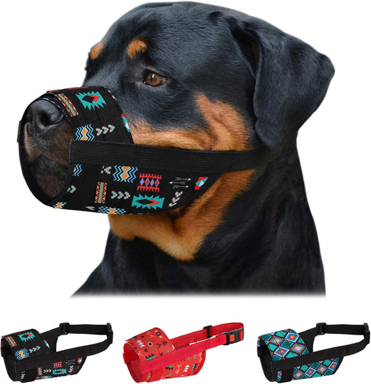 Dog Muzzle - Adjustable Soft Breathable Tribal Nylon Dog Mouth Guard Cover for Small, Medium and Large Dogs, anti Chewing, Barking & Biting (Pattern 2; L/XL)