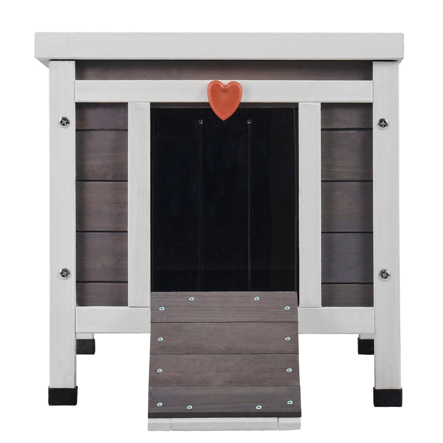 Outdoor Cat House Wooden Feral Cat Shelter with Roof & PVC Door Flaps