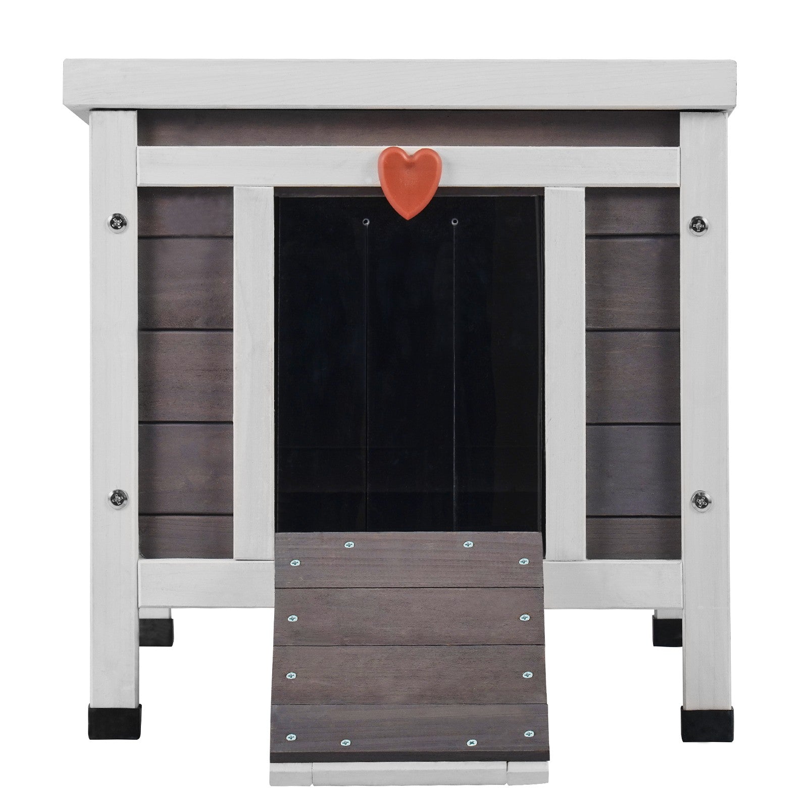 Outdoor Cat House Wooden Feral Cat Shelter with Roof & PVC Door Flaps