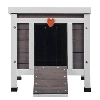 Outdoor Cat House Wooden Feral Cat Shelter with Roof & PVC Door Flaps