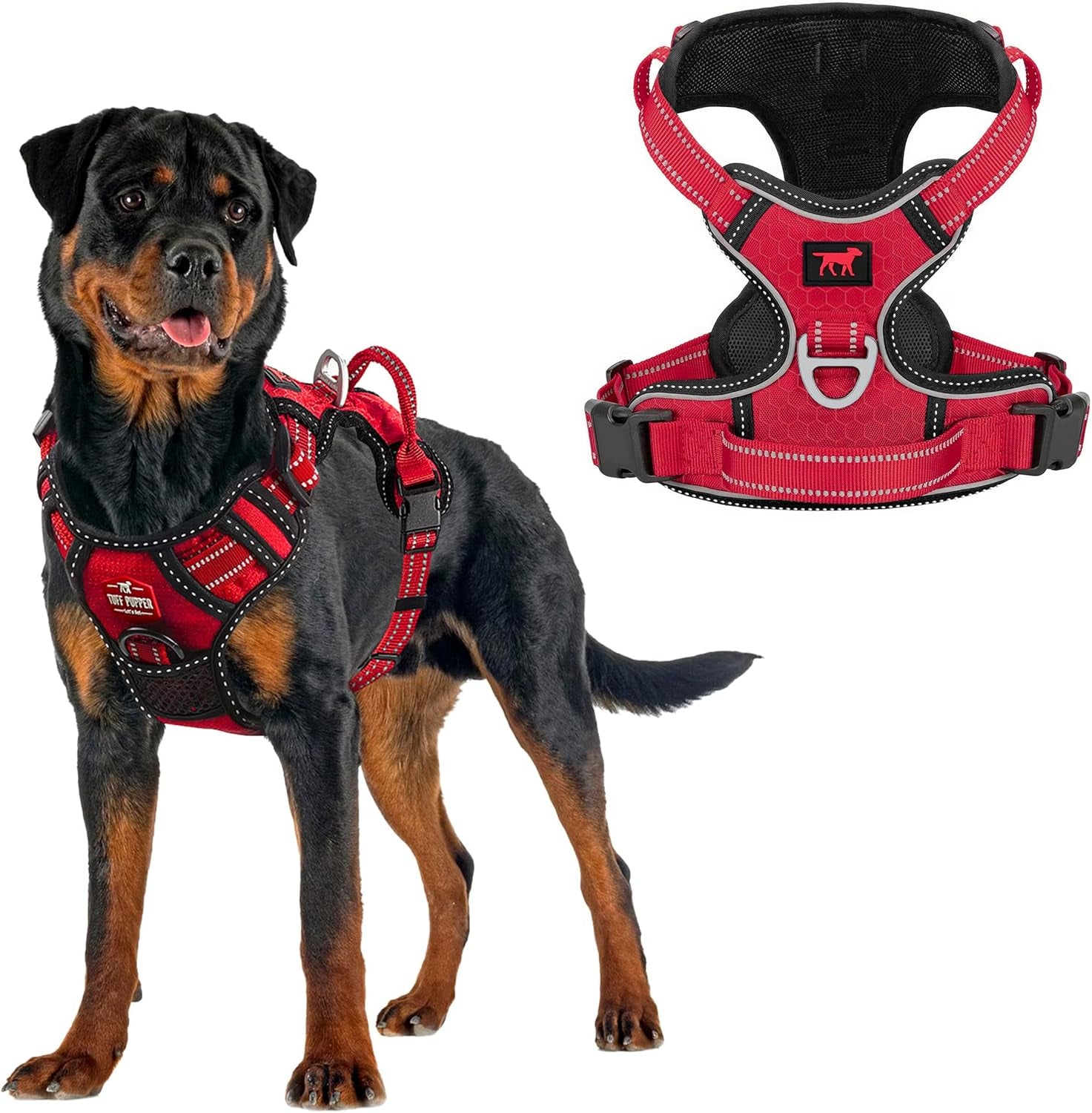 No Pull Easy Walk Dog Harness | Heavy Duty Pet Vest | Front & Back Leash Clips | Strong Safety Handle | Reflective anti Pull Vest | Comfortable Padded Escape Proof Harness (X-Large, Red)