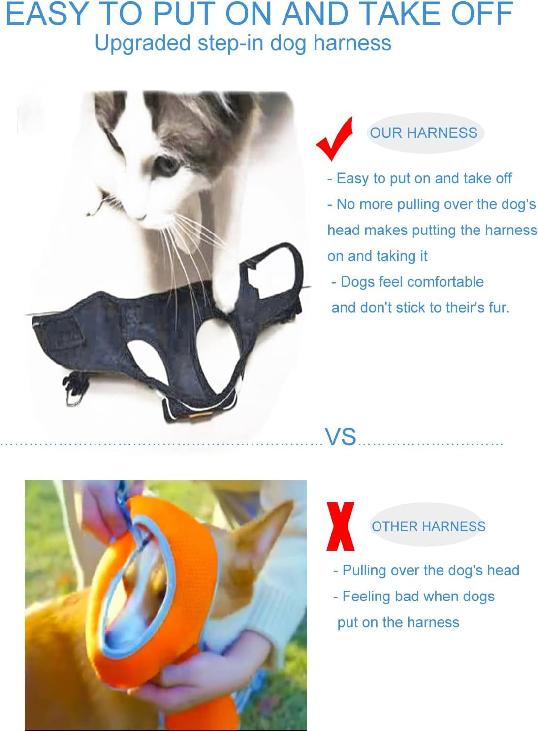 No Pull Small Dog Harness and Leash Set, Puppy and Cat Harness Escape Proof, Step in Breathable Mesh Vest, Adjustable Reflective Pet Harnesses for Small Medium Dogs and Kittens Walking