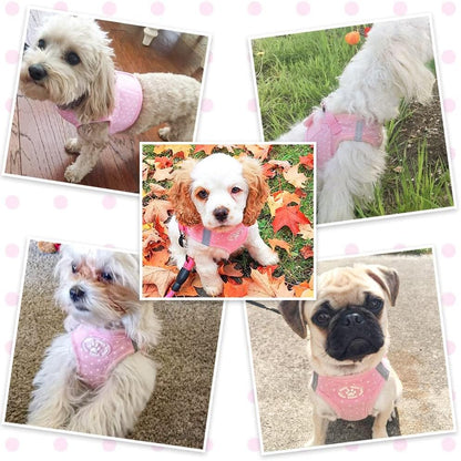 Dog Vest Harness for Puppy and Cat, No Pull Adjustable Reflective Step-In Puppy Harness Cute Pink Polka Dot Soft for Small and Medium Dogs