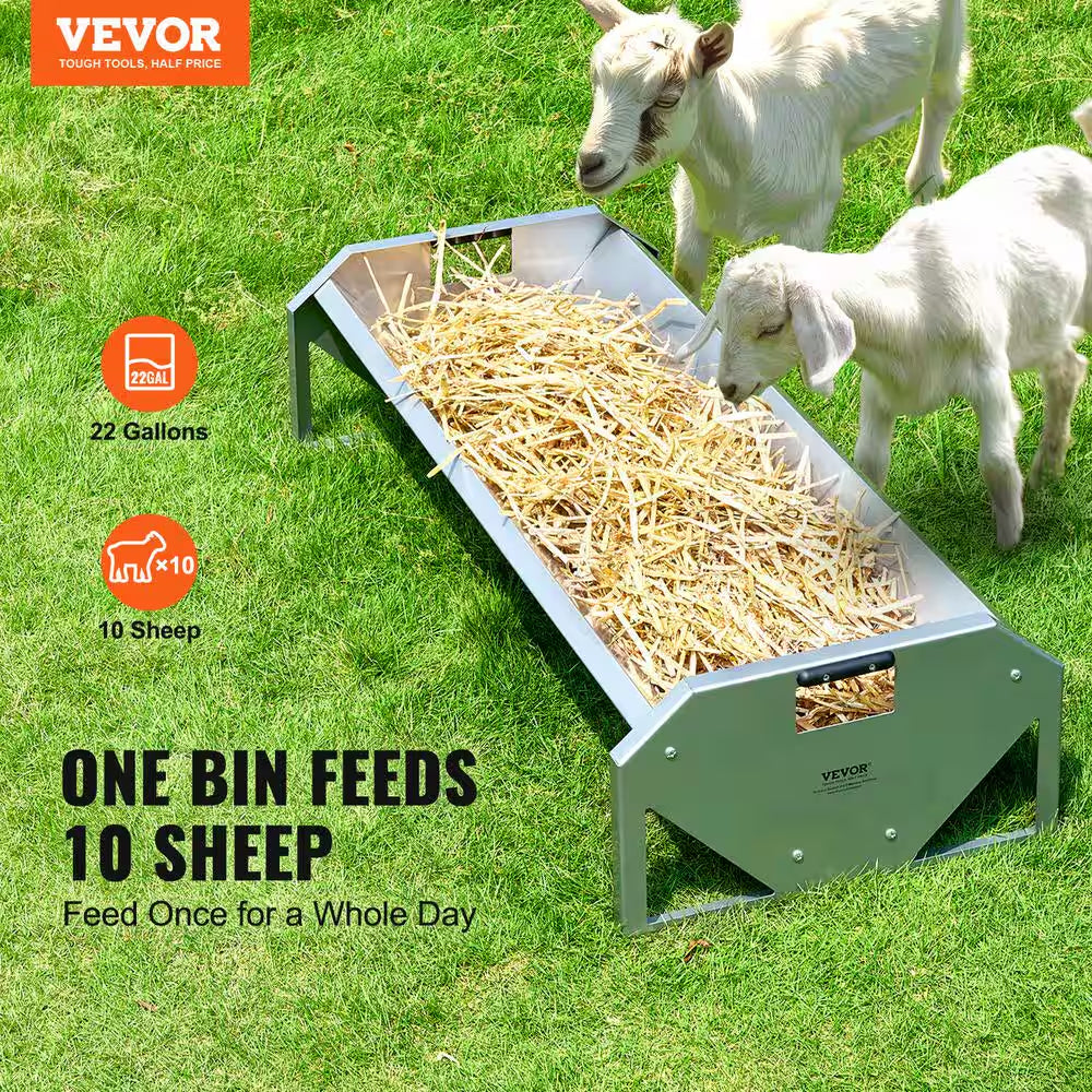 Livestock Feeding Trough, 22 Gal. Capacity 45 In. Hay Feeder, Heavy Duty Steel Livestock Trough, Galvanized Steel Feeder