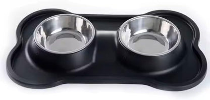 Dog Bowls, Cat Food and Water Bowls, Double Pet Feeder Bowls with Stand, Dog Dish for Small Dogs Cats Puppies, Set of 2 Bowls (S-6Oz, Black)