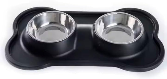 Dog Bowls, Cat Food and Water Bowls, Double Pet Feeder Bowls with Stand, Dog Dish for Small Dogs Cats Puppies, Set of 2 Bowls (S-6Oz, Black)