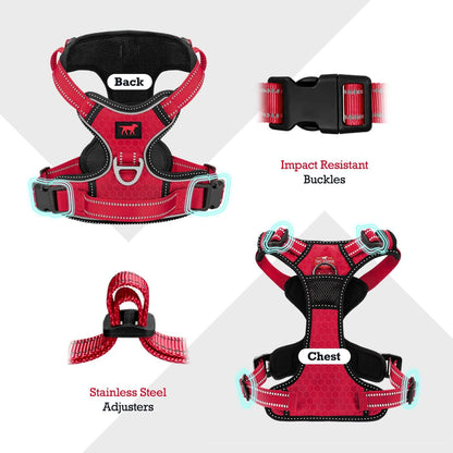 No Pull Easy Walk Dog Harness | Heavy Duty Pet Vest | Front & Back Leash Clips | Strong Safety Handle | Reflective anti Pull Vest | Comfortable Padded Escape Proof Harness (X-Large, Red)