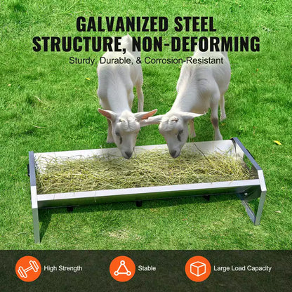 Livestock Feeding Trough, 22 Gal. Capacity 45 In. Hay Feeder, Heavy Duty Steel Livestock Trough, Galvanized Steel Feeder
