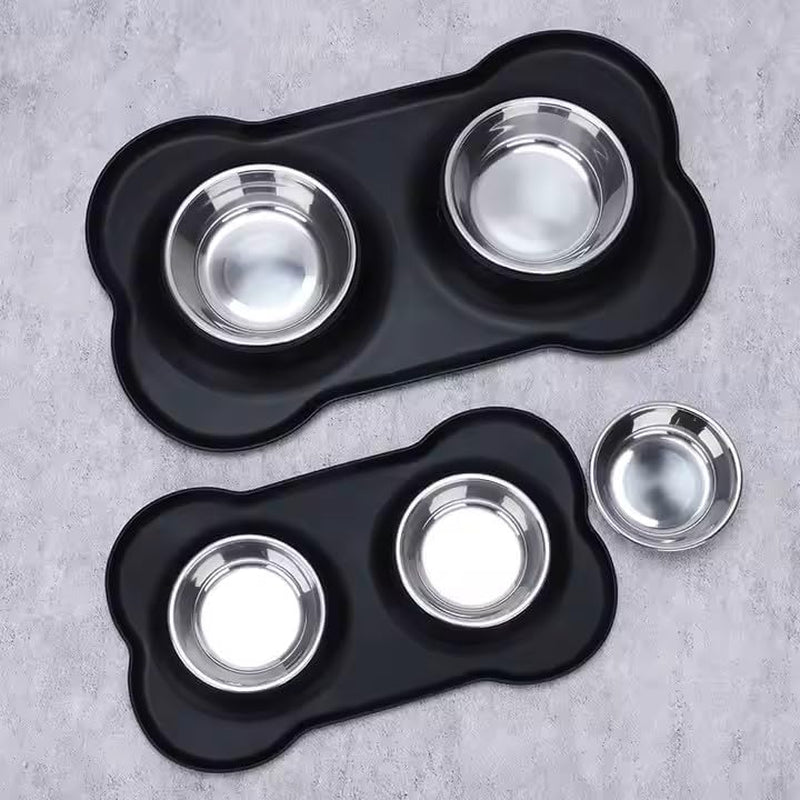 Dog Bowls, Cat Food and Water Bowls, Double Pet Feeder Bowls with Stand, Dog Dish for Small Dogs Cats Puppies, Set of 2 Bowls (S-6Oz, Black)