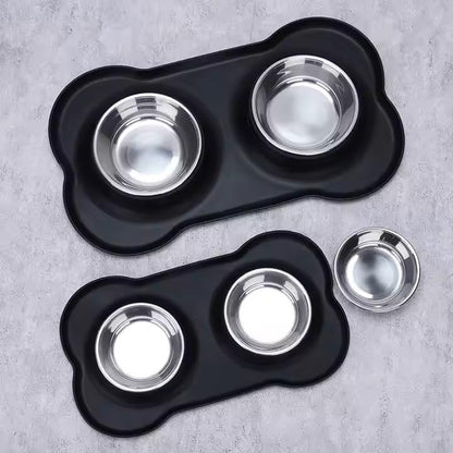 Dog Bowls, Cat Food and Water Bowls, Double Pet Feeder Bowls with Stand, Dog Dish for Small Dogs Cats Puppies, Set of 2 Bowls (S-6Oz, Black)