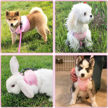 Dog Vest Harness for Puppy and Cat, No Pull Adjustable Reflective Step-In Puppy Harness Cute Pink Polka Dot Soft for Small and Medium Dogs