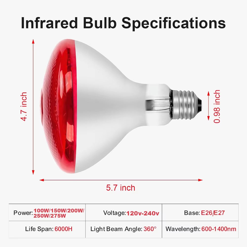 220V Infrared Heating Bulb Lamp 100/150/200/275W for Amphibians Reptiles Poultry Pets Livestock E27 Chicken Duck Farm Supplies