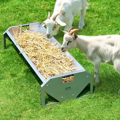 Livestock Feeding Trough, 22 Gal. Capacity 45 In. Hay Feeder, Heavy Duty Steel Livestock Trough, Galvanized Steel Feeder